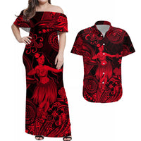 Polynesian Matching Hawaiian Outfits For Couples Hawaii Hula Matching Hawaiian Shirt And Dress Unique Style - Red LT8 - Wonder Print Shop