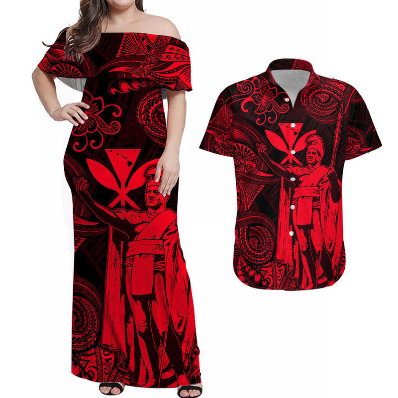Hawaii King Kamehameha Map Polynesian Matching Hawaiian Outfits For Couples Kanaka Maoli Unique Style - Red LT8 - Wonder Print Shop