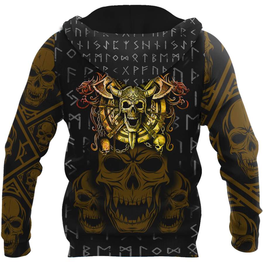 Viking Clothing Golden Viking Skull Hoodie RLT12 - Wonder Print Shop