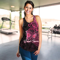 Women’s black tank top with pink heart, pink flowers, and Breast Cancer logo