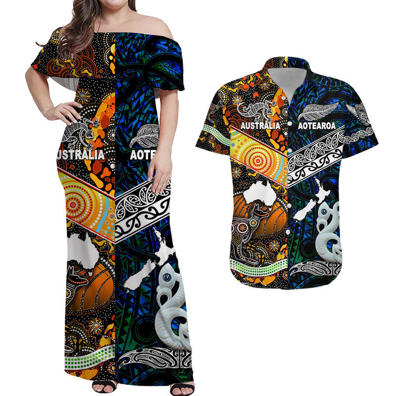 New Zealand Australia Hawaiian Couple Outfits Maori Aboriginal Matching Hawaiian Shirt And Dress Together Blue LT8 - Wonder Print Shop