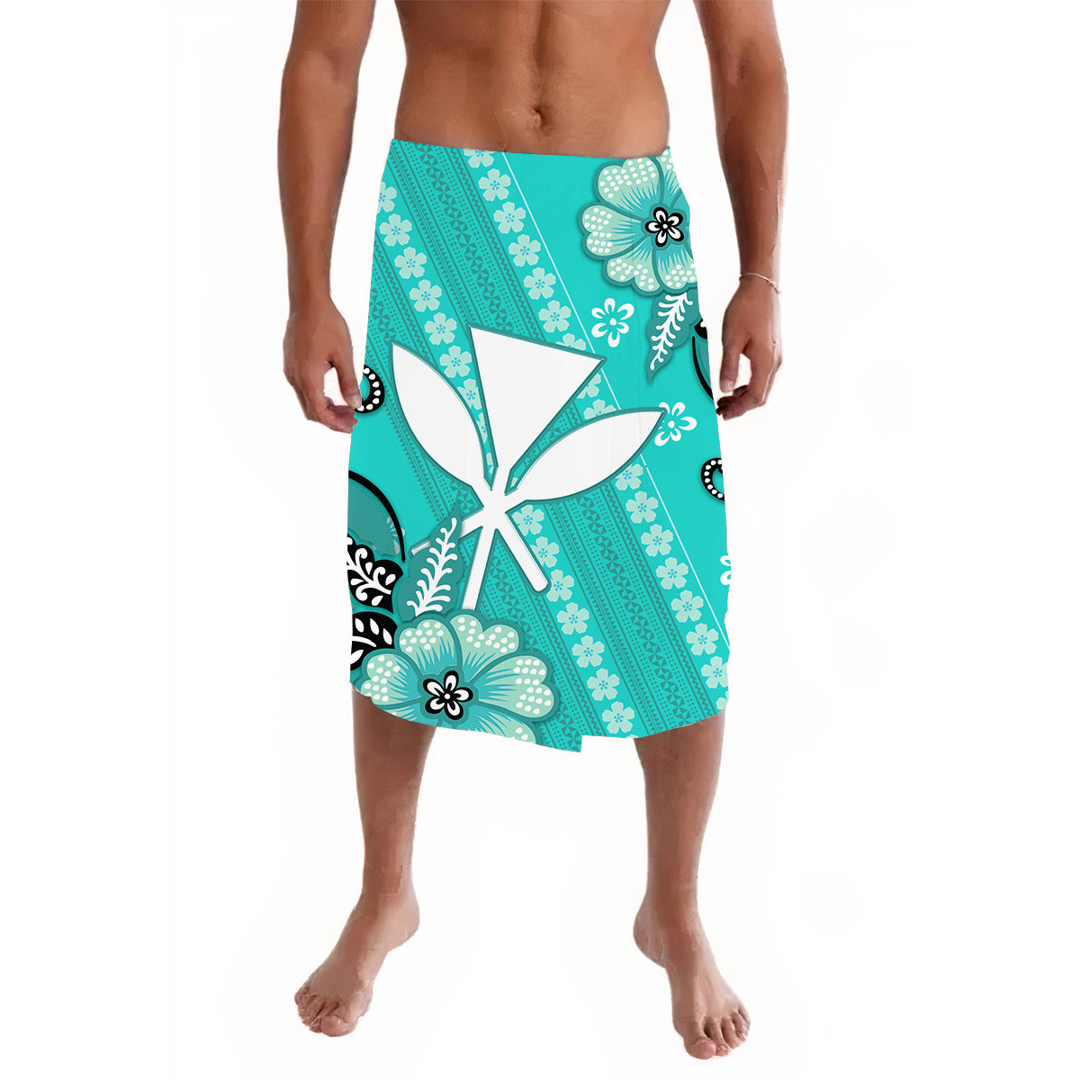 Hawaii Lavalava Kakau Tribal Turquoise Batik Floral LT13 - Wonder Print Shop