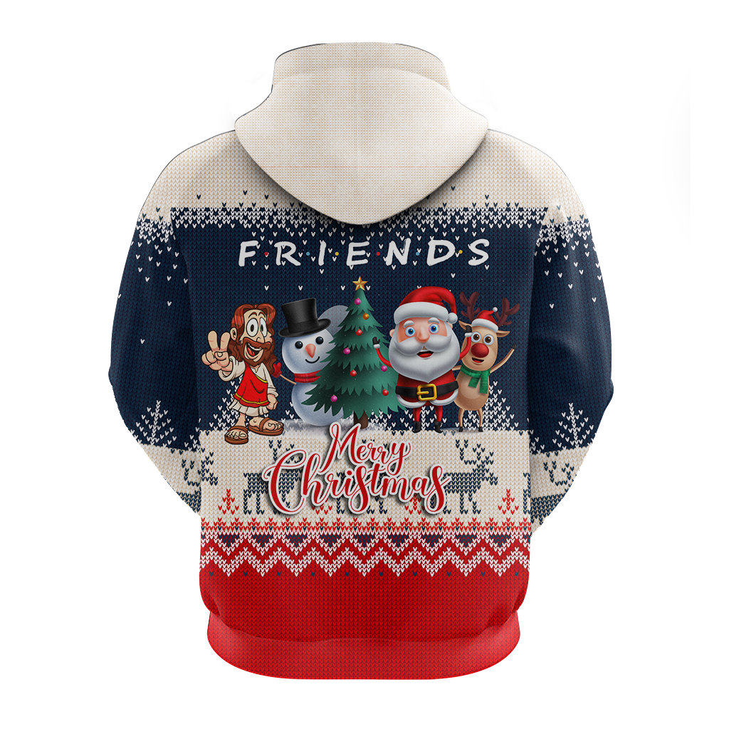 Christmas Jesus With Santa, Snowman And Reindeer Ugly Pattern Hoodie LT12 - Wonder Print Shop