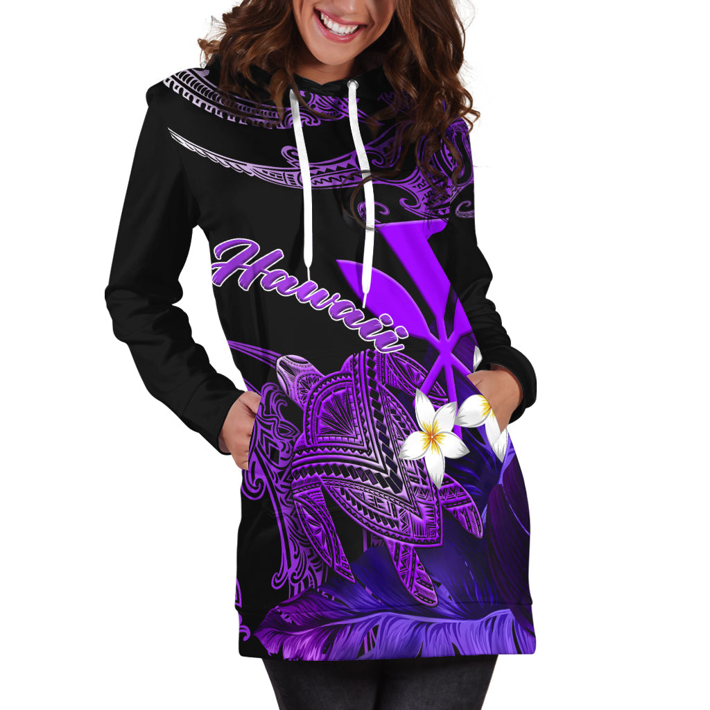 Hawaii Turtle With Plumeria Leaf Purple Women Hoodie Dress LT12 - Wonder Print Shop
