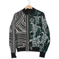 Polynesian Bomber Jacket Turtle With Ethnic Motives and Floral Elements LT20 - Wonder Print Shop