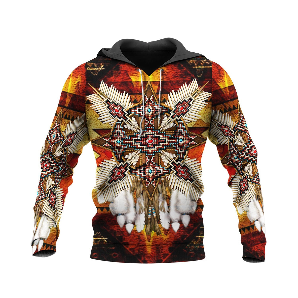 Native American Red Mandala Feathers 3D Hoodie LT10 - Wonder Print Shop