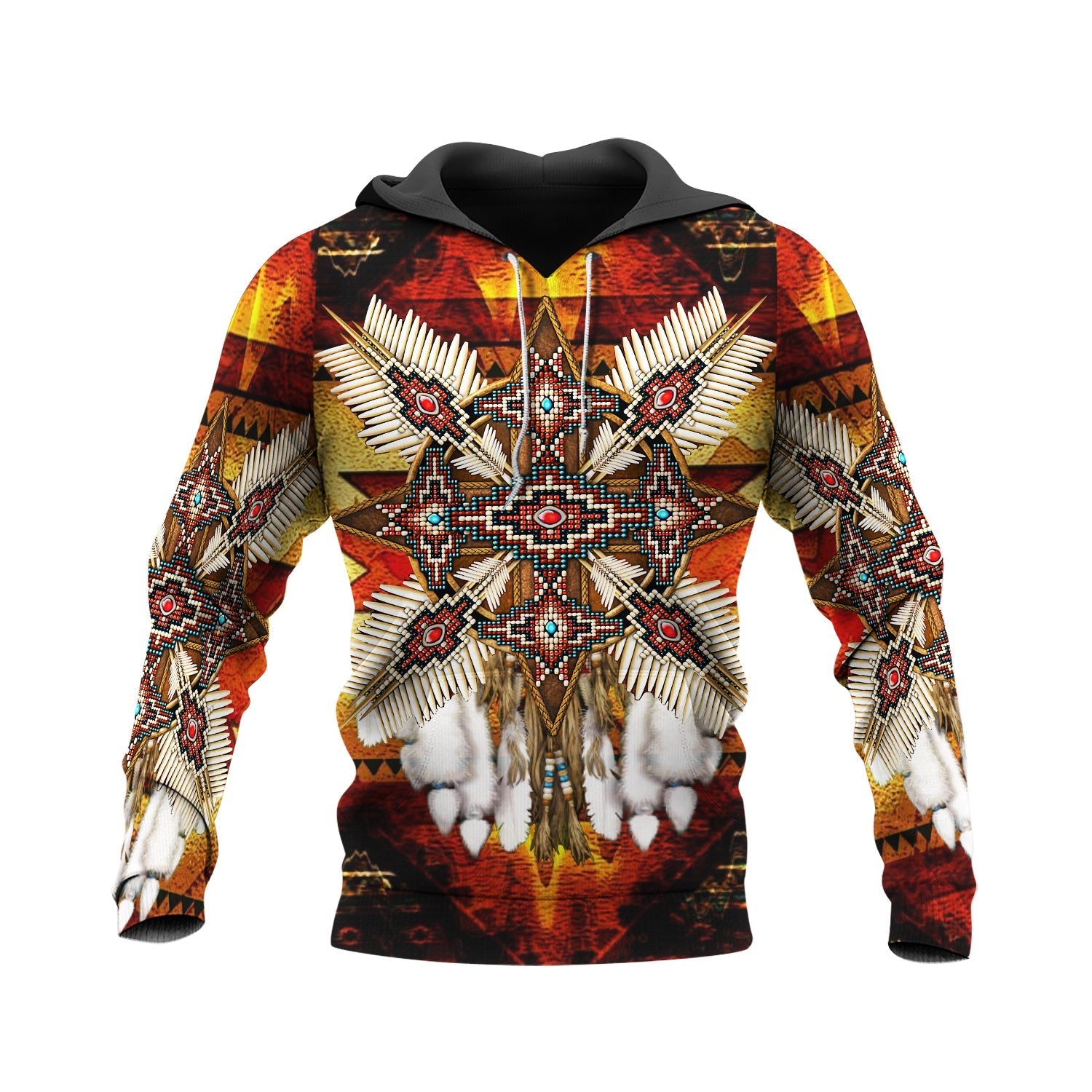 Native American Red Mandala Feathers 3D Hoodie LT10 - Wonder Print Shop
