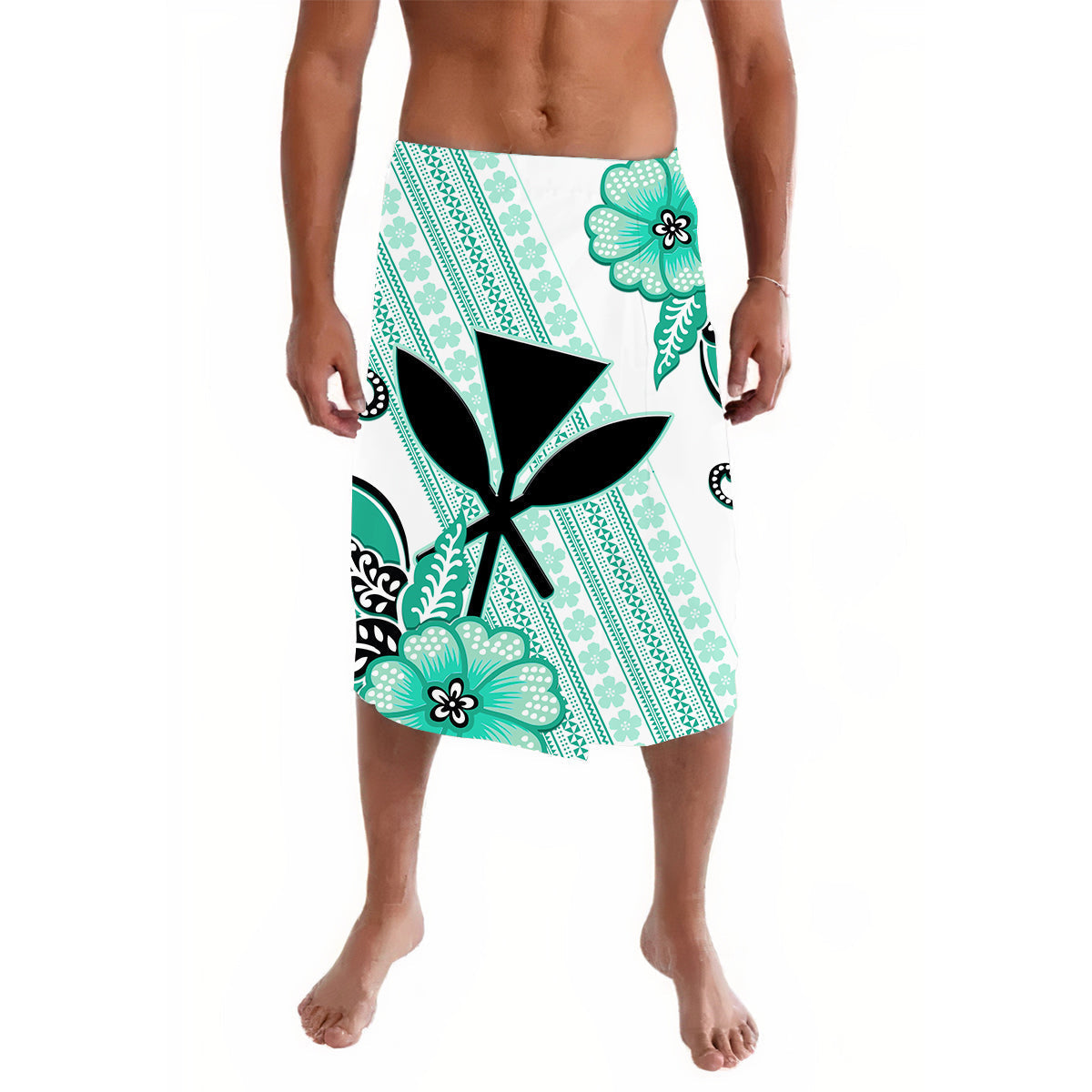 Hawaii Lavalava Kakau Tribal Turquoise Batik Floral 02 LT13 - Wonder Print Shop