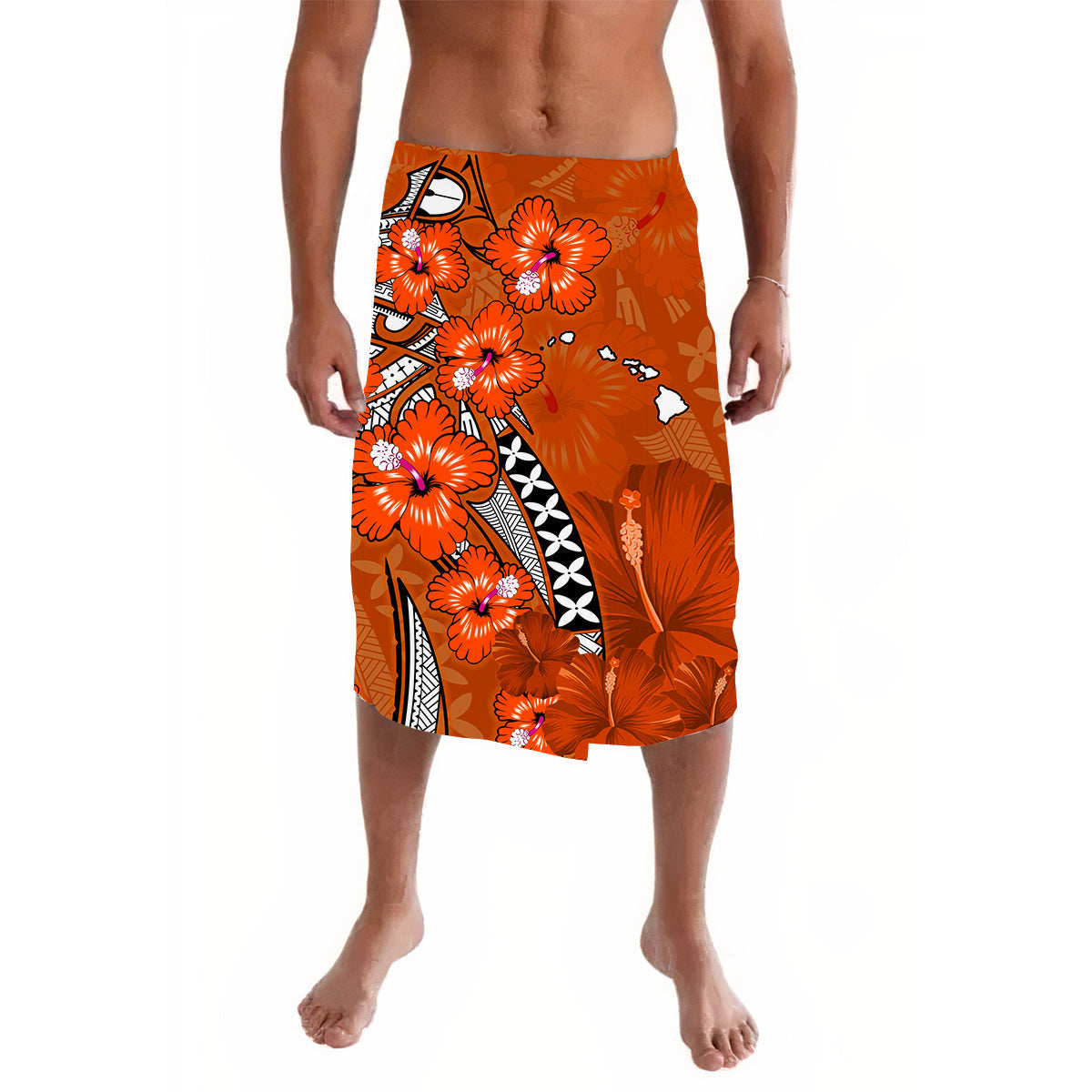 Hawaii Lavalava Polynesia Orange Hibiscus and Map Mystical LT13 - Wonder Print Shop