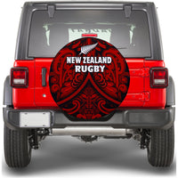 Black spare tire cover with red New Zealand Rugby crest and fern Maori pattern