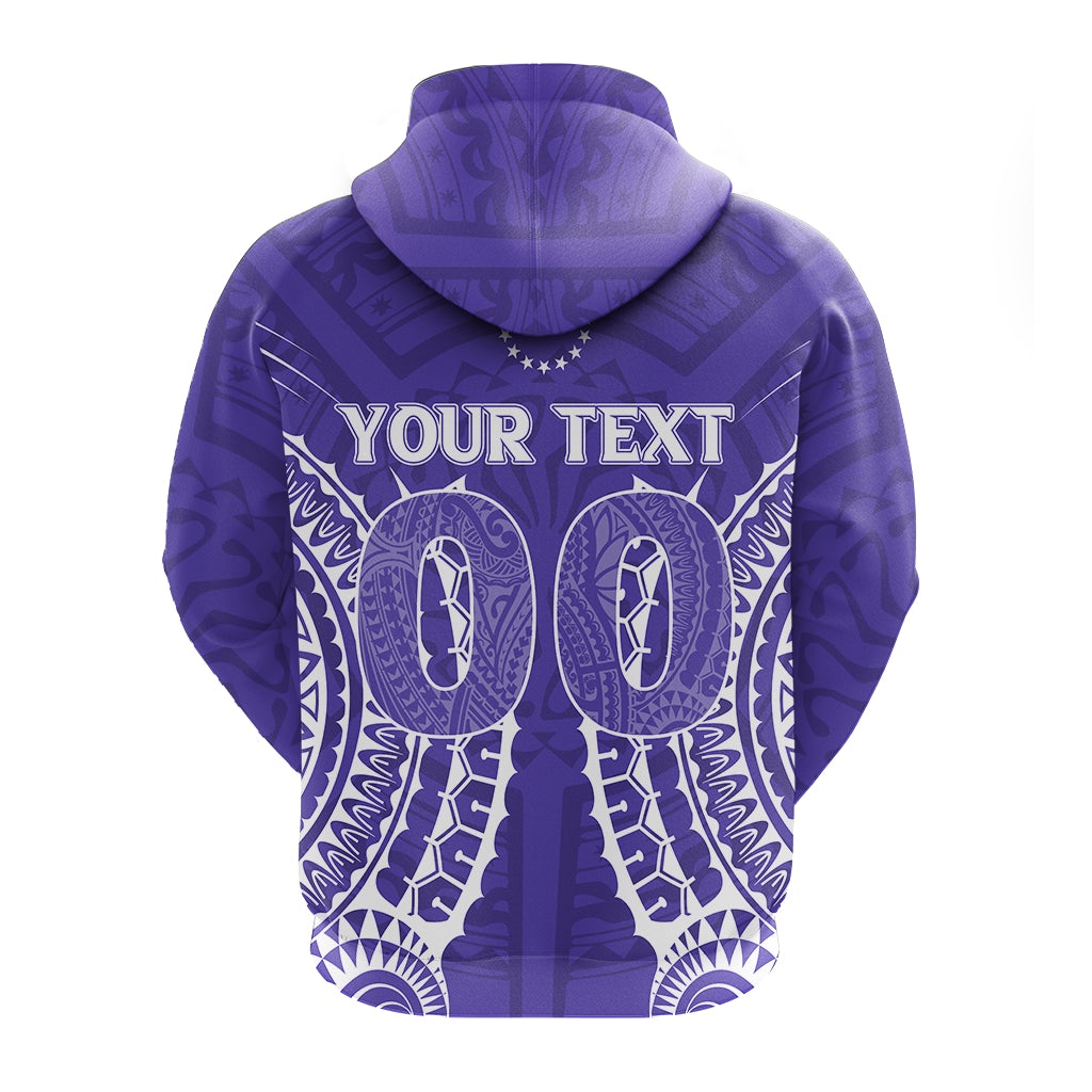 Purple hoodie back view with “YOUR TEXT” and tribal pattern