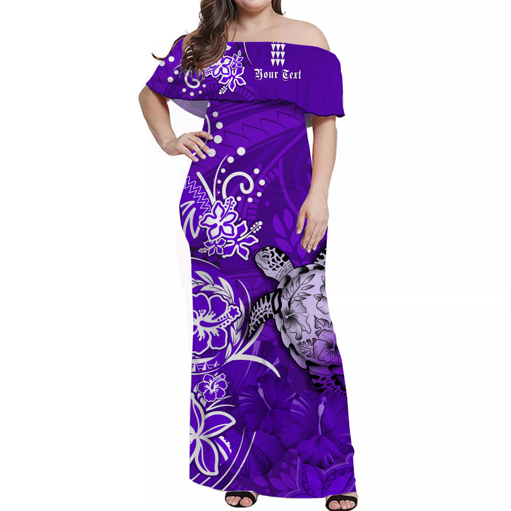 custom-personalised-hawaii-off-shoulder-long-dress-polynesia-purple-sea-turtle-honu-and-hibiscus