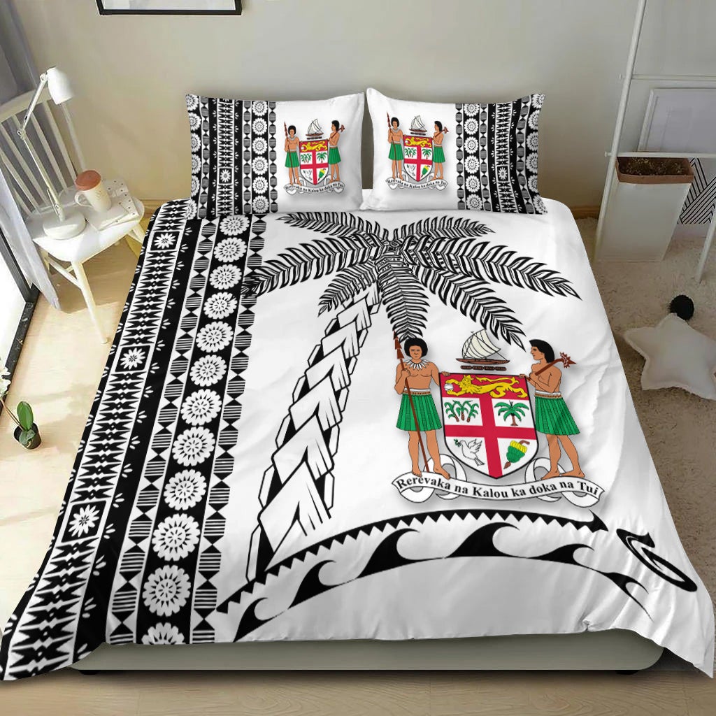 Fiji Bedding Set - Tapa Pattern With Coconut Tree White LT12 - Wonder Print Shop