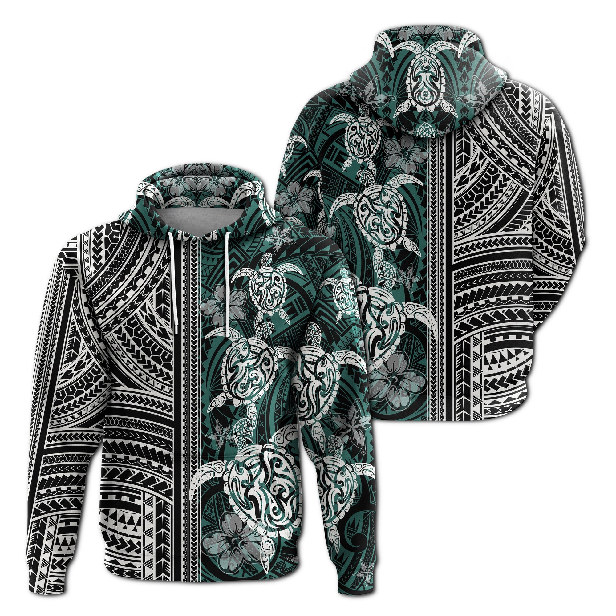 Polynesian Zip Up Hoodie Turtle With Ethnic Motives and Floral Elements LT20 - Wonder Print Shop