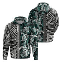 Polynesian Zip Up Hoodie Turtle With Ethnic Motives and Floral Elements LT20 - Wonder Print Shop