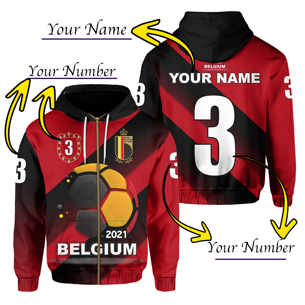 Custom Belgium Zip Up Hoodie Football 2021 LT20 - Wonder Print Shop