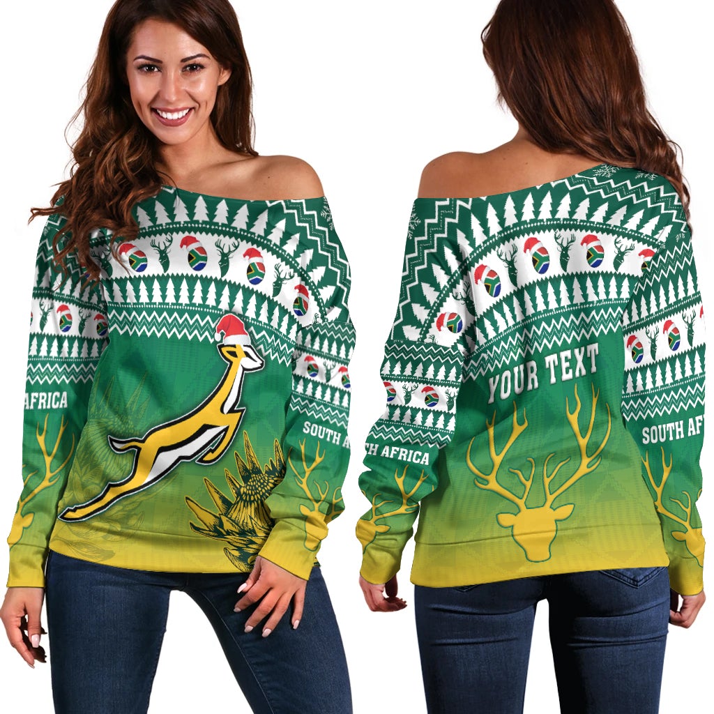 (Custom Personalised) South Africa Rugby Christmas Off Shoulder Sweater Proud Springboks LT13 - Wonder Print Shop
