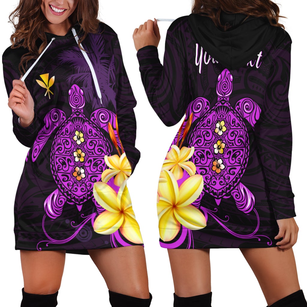 (Custom Personalised) Hawaii Turtle Hoodie Dress Hawaiian Flowers Version Purple Elegant LT13 - Wonder Print Shop