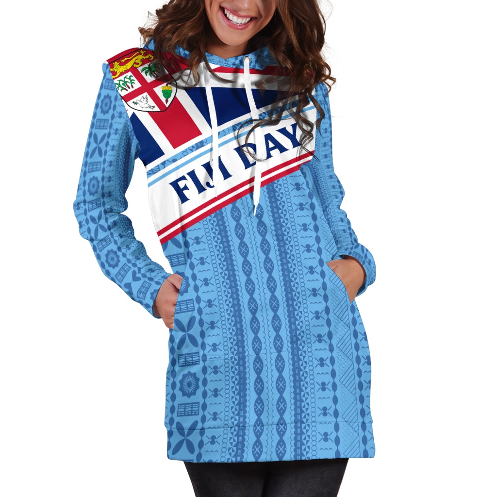 Fiji Day Hoodie Dress - Tapa Pattern With Flag LT12 - Wonder Print Shop