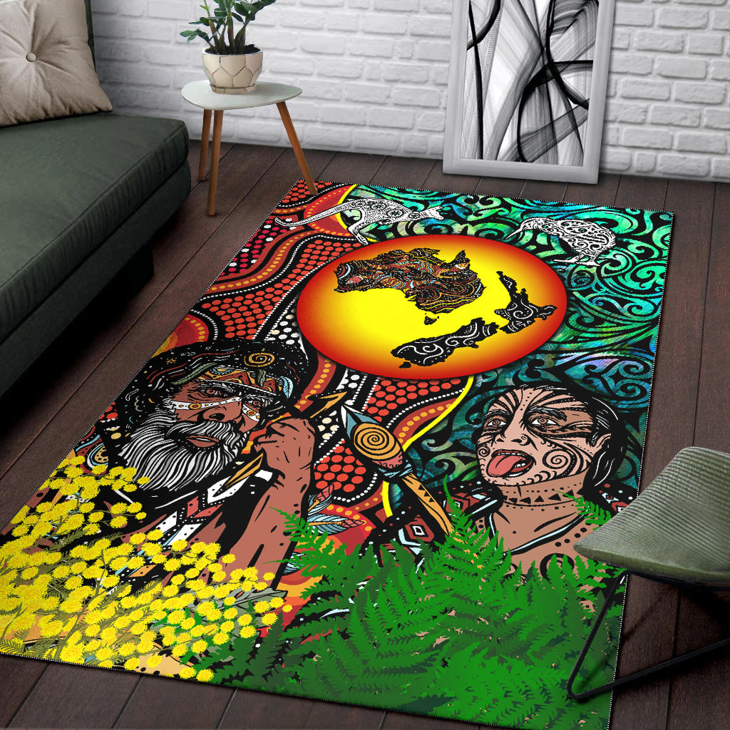 Australia Aboriginal Kangaroo Combine New Zealand Maori Kiwi Bird Area Rug LT2 - Wonder Print Shop