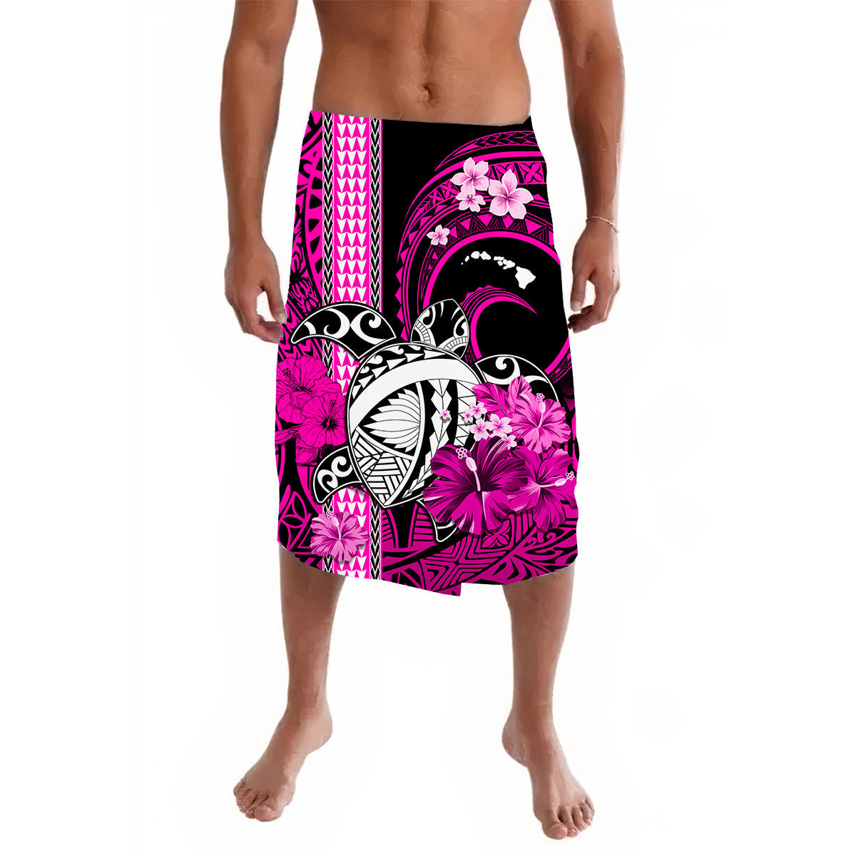 Hawaii Lavalava Polynesia Turtle Map and Pink Hibiscus LT13 - Wonder Print Shop