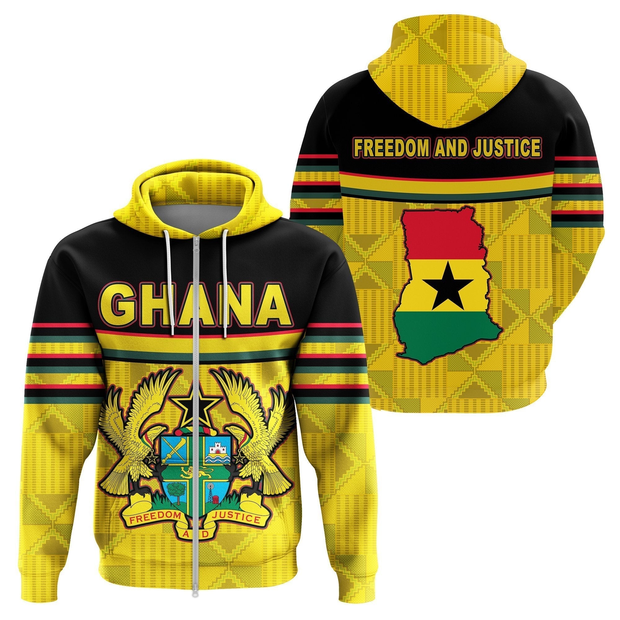 african-hoodie-ghana-map-kente-coat-of-arms-zip-hoodie