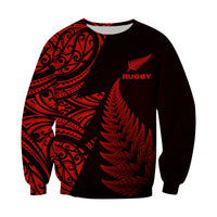 Rugby crewneck sweatshirt with red fern and Maori tribal pattern panel