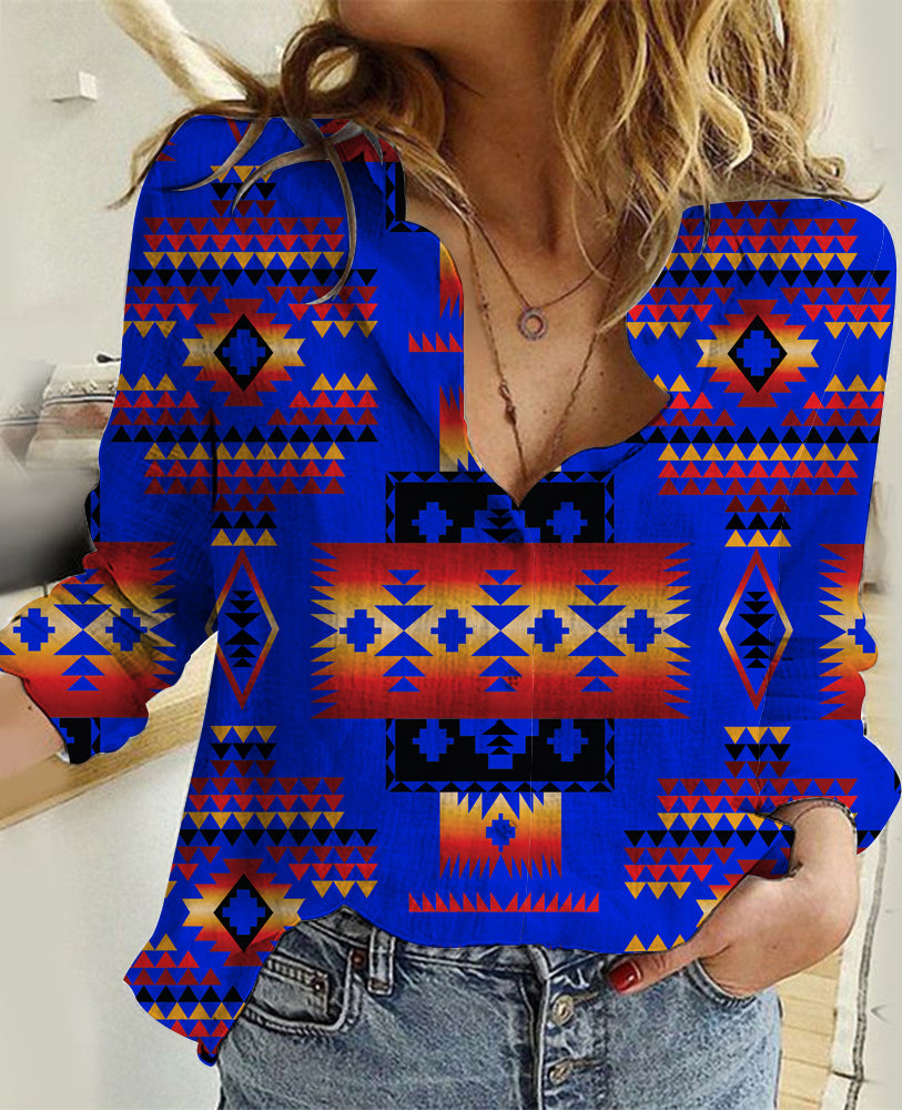 Dark Blue Native Tribes Pattern Native American Linen Shirts LT10 - Wonder Print Shop