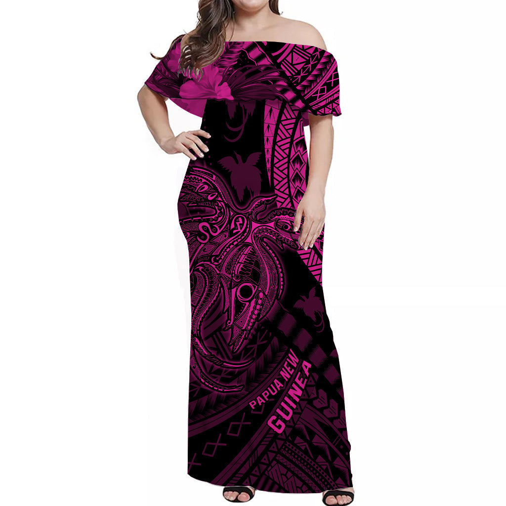 custom-personalised-papua-new-guinea-off-shoulder-long-dress-raggiana-birds-of-paradise-pink