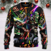 Christmas Tree Neon Art And Snowman Ugly Christmas Sweater - Wonder Print Shop
