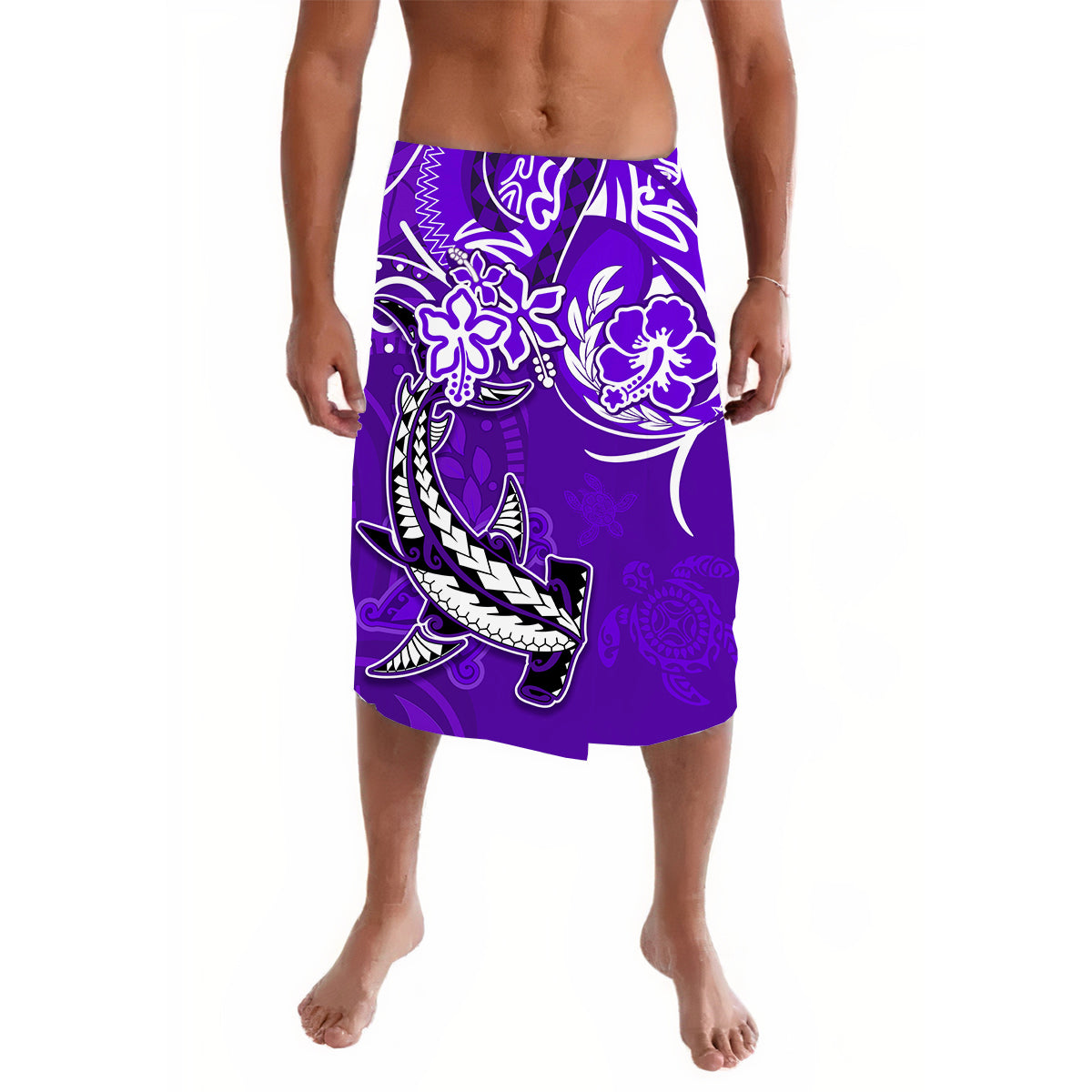 Custom Personalised Hawaii Lavalava Polynesia Purple Sea Turtle Honu and Hammerhead Shark LT13 - Wonder Print Shop