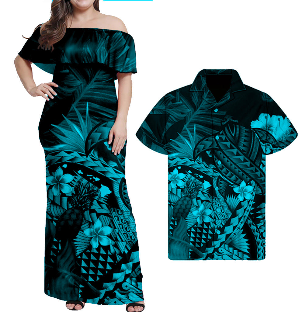 Polynesian Hawaiian With Turrtle Matching Hawaiian Shirt And Dress No.5 LT6 - Wonder Print Shop