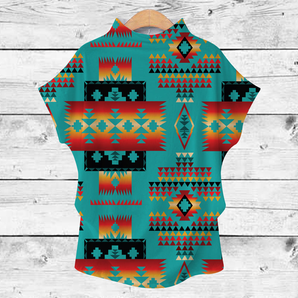 Blue Native Tribes Pattern Native American Turtleneck T Shirt LT10 - Wonder Print Shop