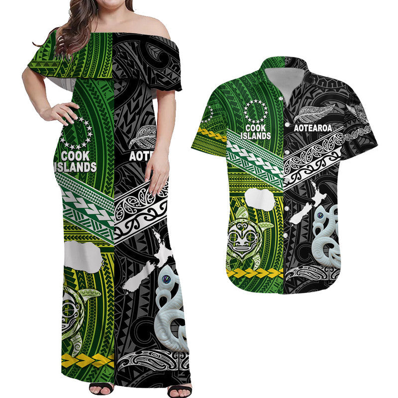 New Zealand and Cook Islands Matching Hawaiian Shirt And Dress Together Black LT8 - Wonder Print Shop
