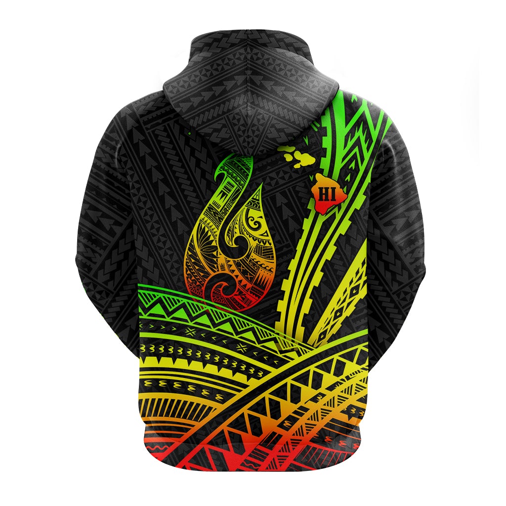 Custom Hawaii Fish Hook Polynesian Tribal Reggae Zip Hoodie LT12 - Wonder Print Shop