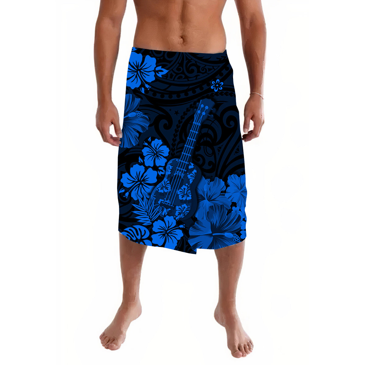 Hawaii Lavalava Polynesia Blue Ukulele Flowers LT13 - Wonder Print Shop