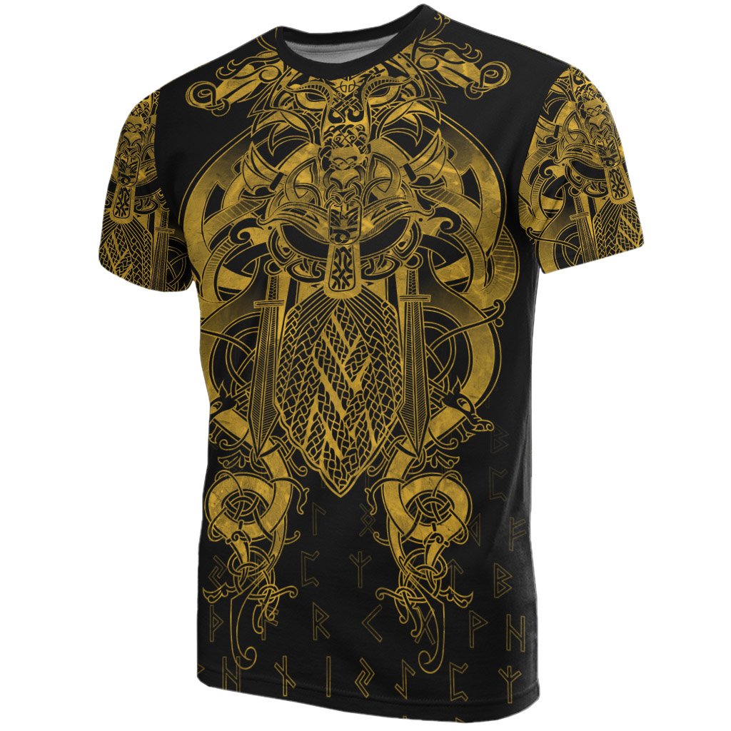 Viking Fenrir and Tyr Tattoo T Shirt Gold Version RLT12 - Wonder Print Shop