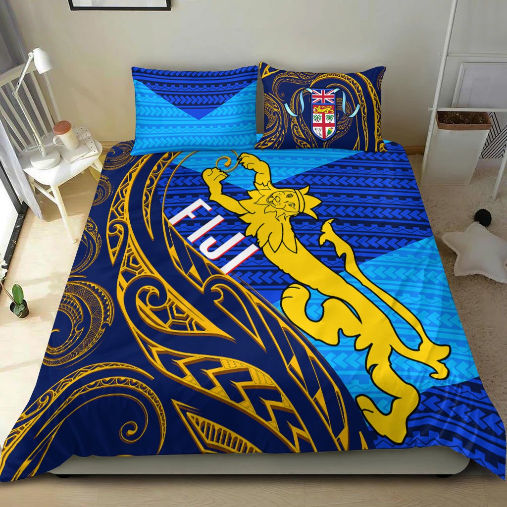 Fiji Bedding Set - Flag's Color With Gold Polynesian Pattern LT20 - Wonder Print Shop