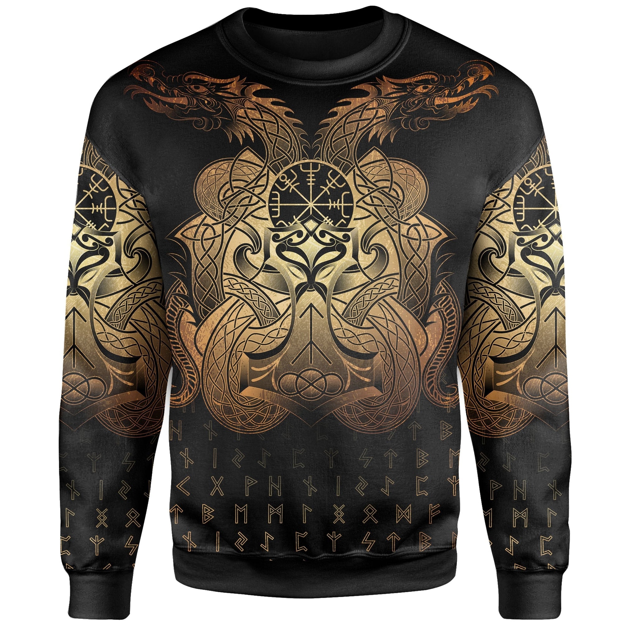 Viking Sweatshirt Vegvisir Mjolnir and Dragon Norse Tattoo RLT12 - Wonder Print Shop