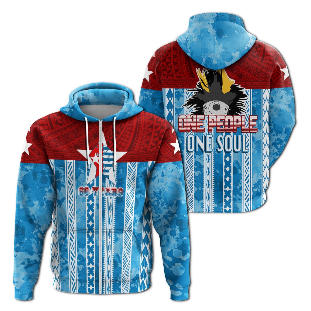 West Papua 60 Years OPM Morning Star with Polynesian Pattern Zip Hoodie - Wonder Print Shop
