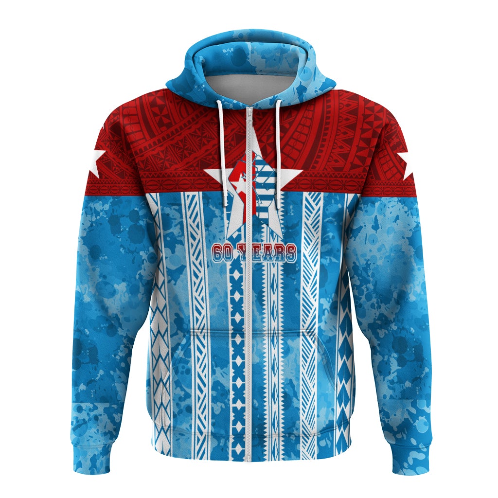 West Papua 60 Years OPM Morning Star with Polynesian Pattern Zip Hoodie - Wonder Print Shop