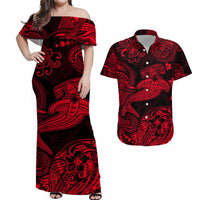 Polynesian Matching Hawaiian Outfits For Couples Hawaii Hammer Shark Matching Hawaiian Shirt And Dress Unique Style - Red LT8 - Wonder Print Shop