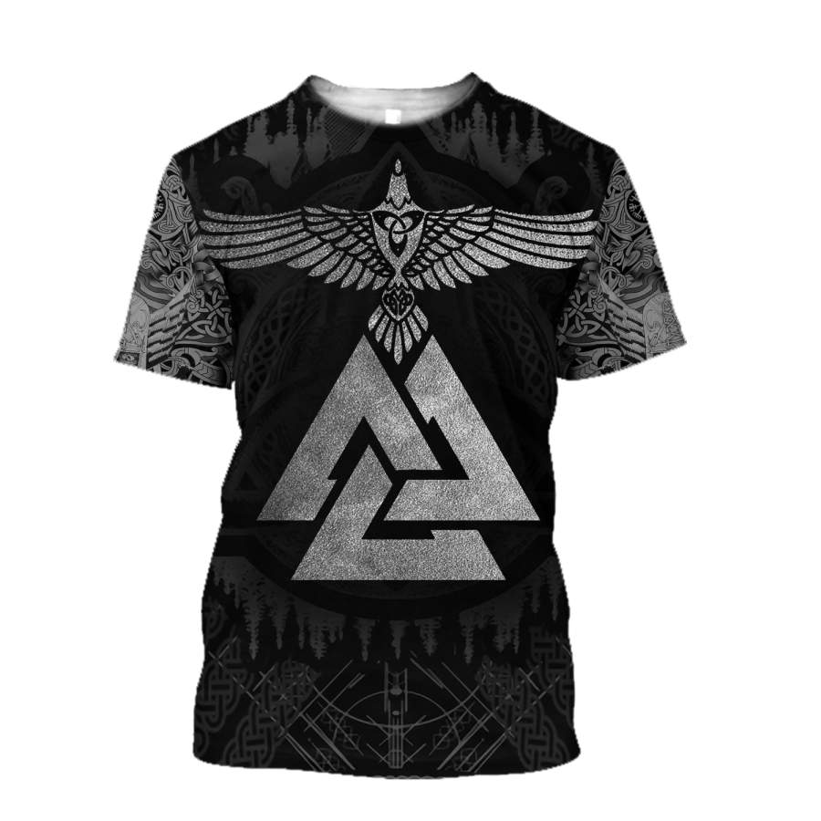 Viking Clothing Huginn Raven, Valknut Tattoo T Shirt RLT12 - Wonder Print Shop