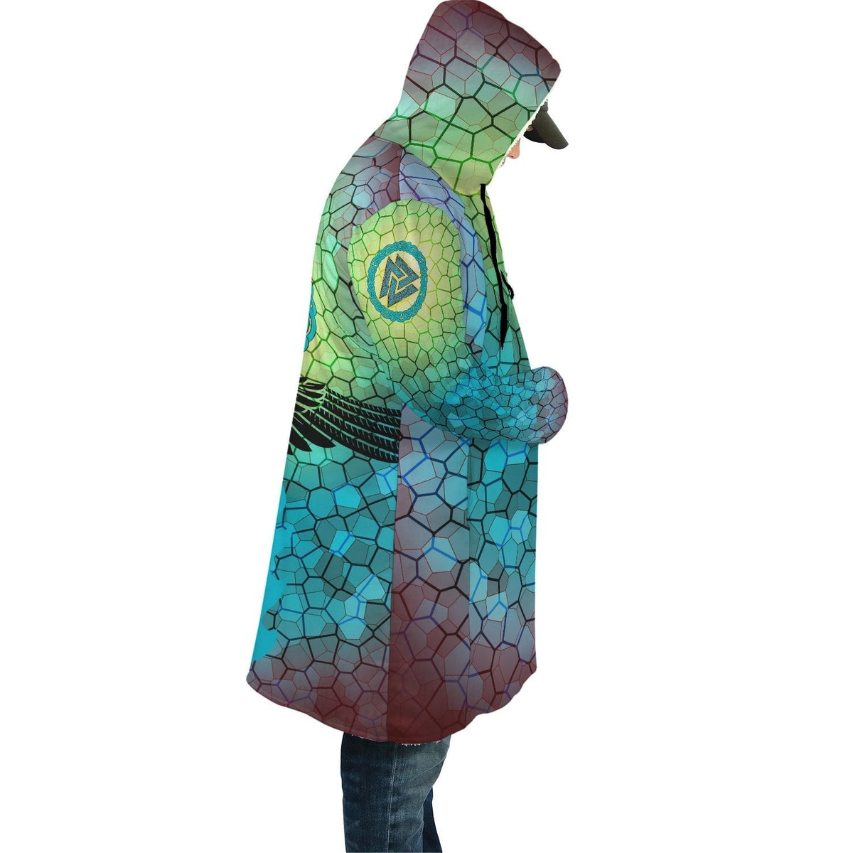 viking-cloak-raven-of-odin-and-drakkar-on-fire-on-vignette-cyan-valknut