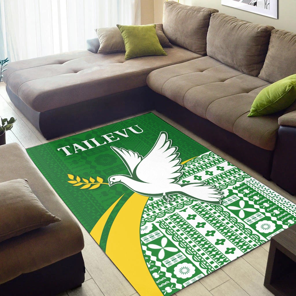 Tailevu Rugby Area Rug Fiji Rugby Tapa Pattern Green LT13 - Wonder Print Shop