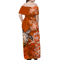 custom-personalised-hawaii-off-shoulder-long-dress-polynesia-orange-sea-turtle-honu-and-hibiscus