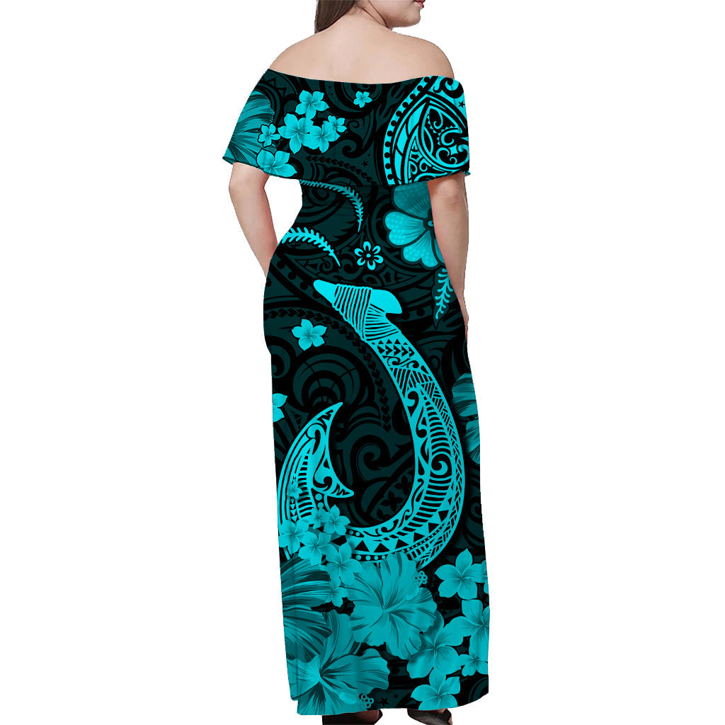 hawaii-off-shoulder-long-dress-polynesia-turquoise-fish-hook