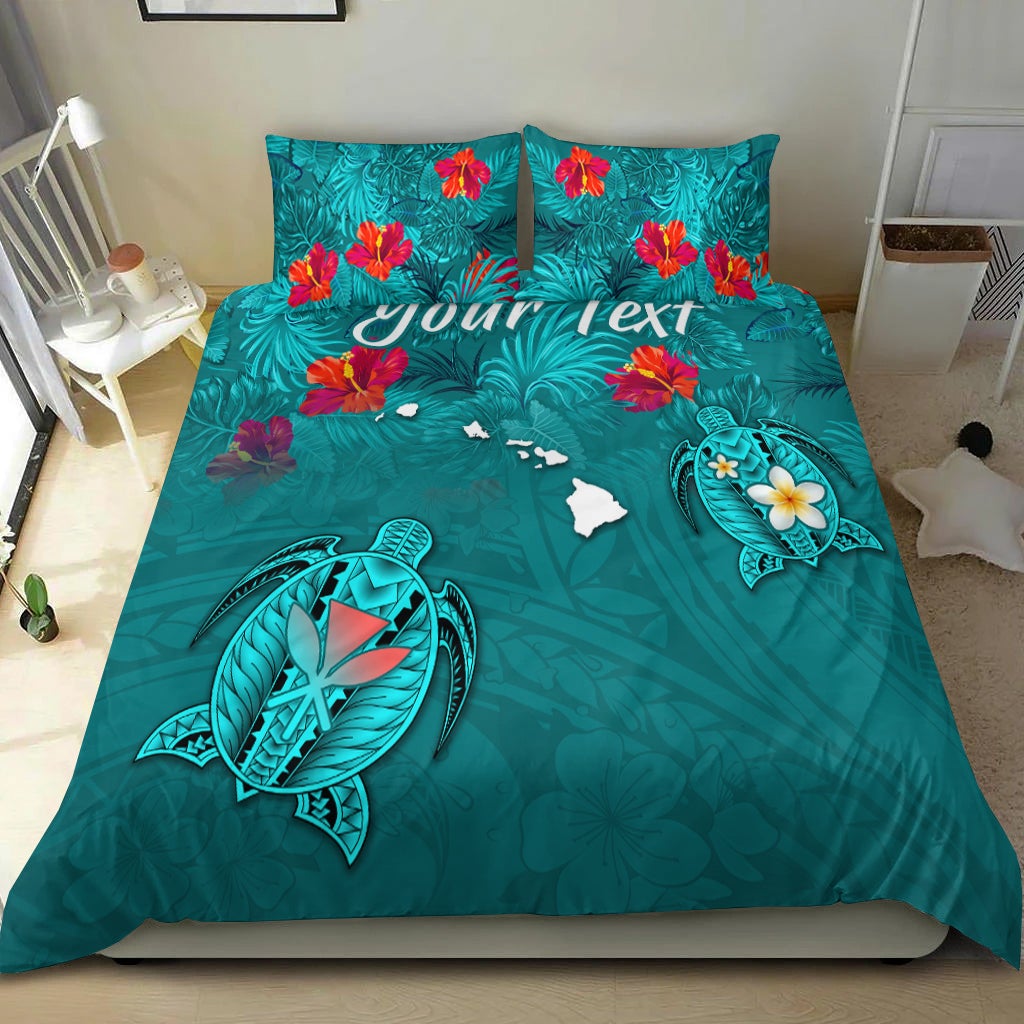 (Custom Personalised) Hawaiian Islands Bedding Set - Hawaii Tropical Flowers and Turtles Turquoise LT13 - Wonder Print Shop
