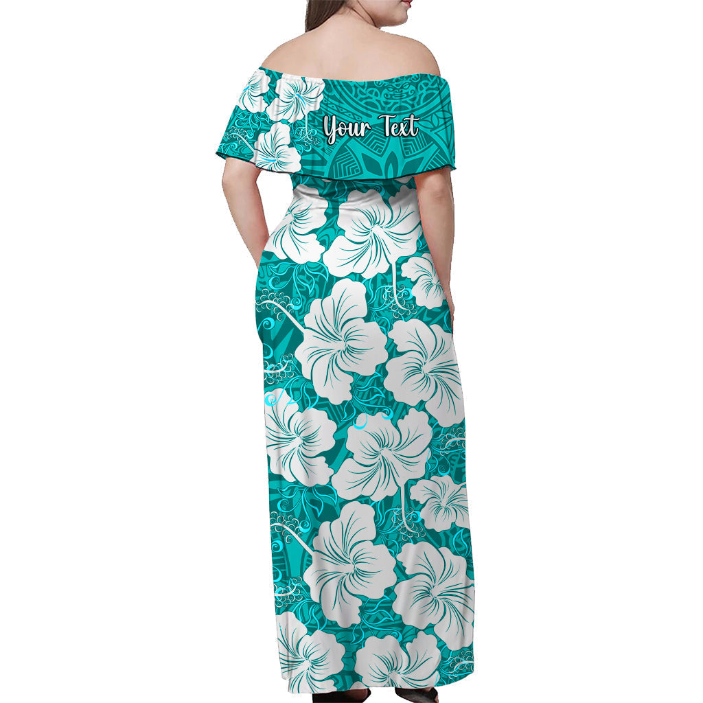 custom-personalised-hawaii-off-shoulder-long-dress-turquoise-simple-tropical-flowers