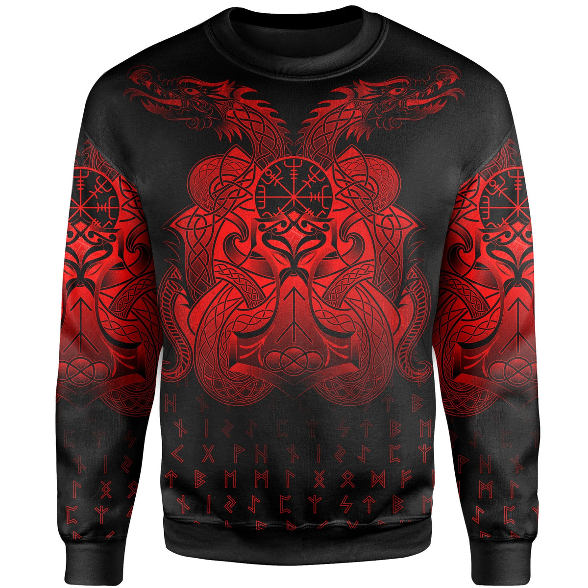 Viking Sweatshirt Vegvisir Mjolnir and Dragon Norse Tattoo RLT12 - Wonder Print Shop